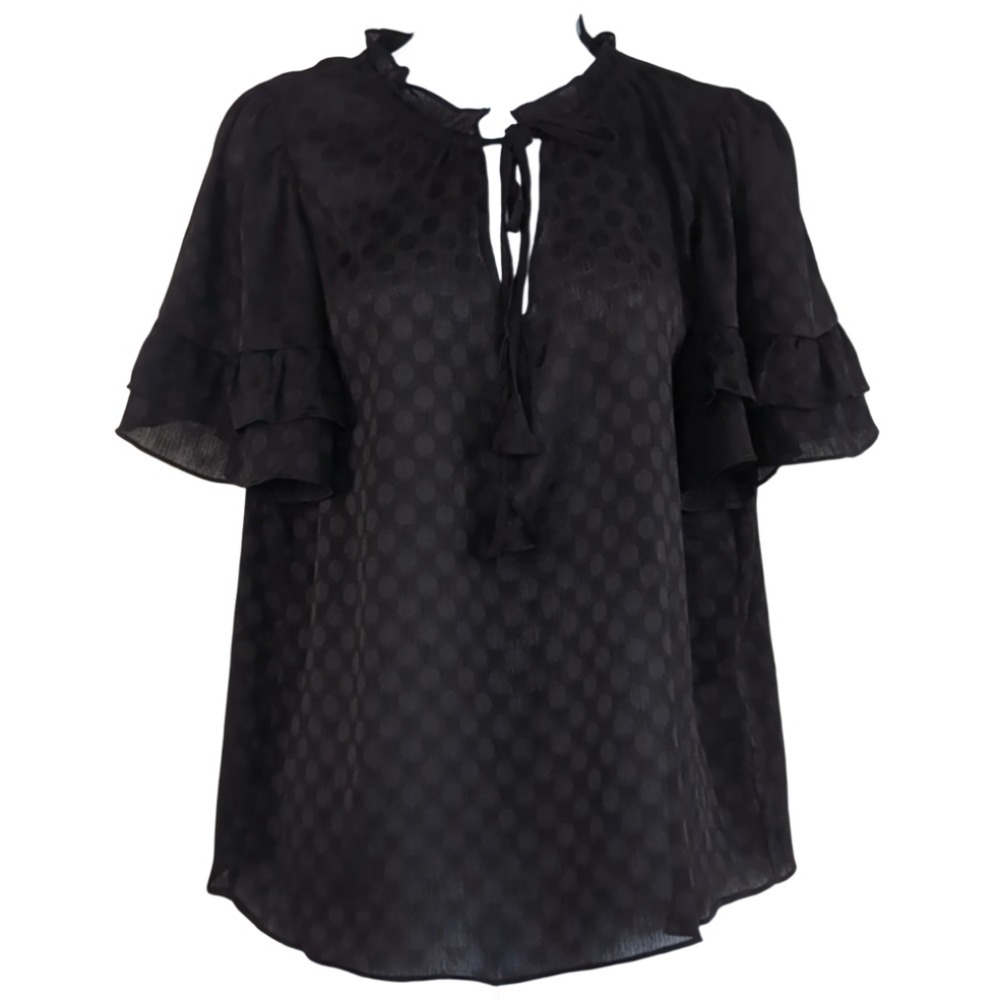 Max Studio Women's Medium Black Sheer Oversized‎ Frilly Sleeve Flowy Top